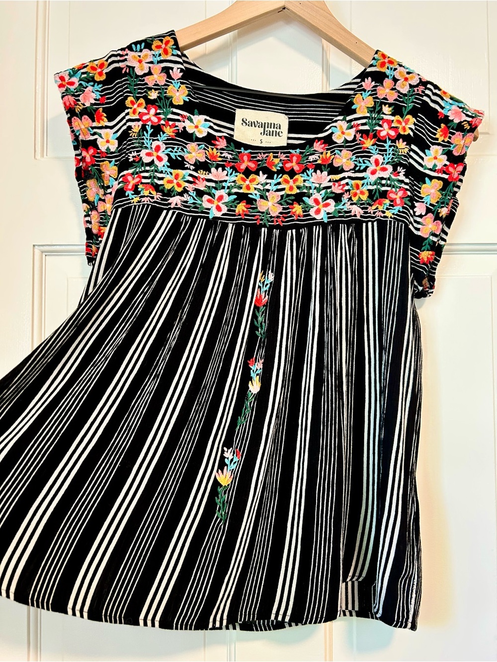 Savanna Jane Embroidered Striped Boho Blouse - Small - Picture 2 of 6